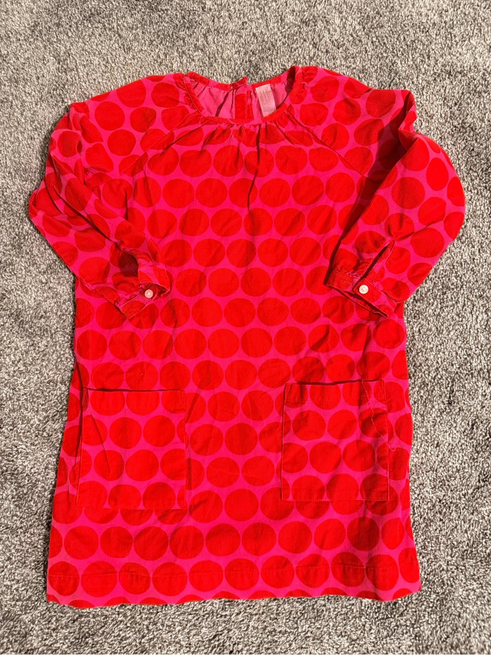Primary Red and Pink Polka Dot Long Sleeve Shift Dress